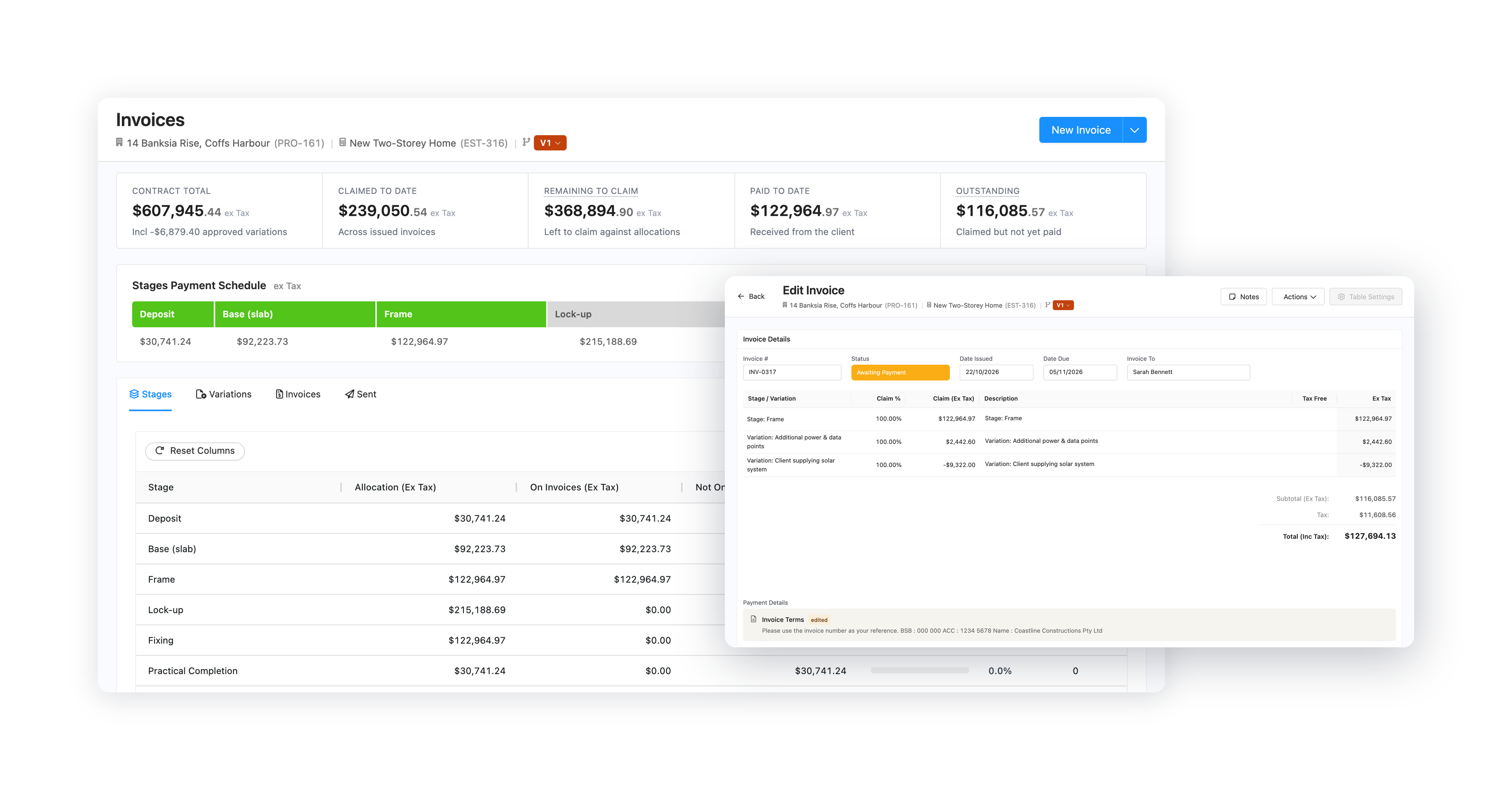 Core Estimator invoicing
