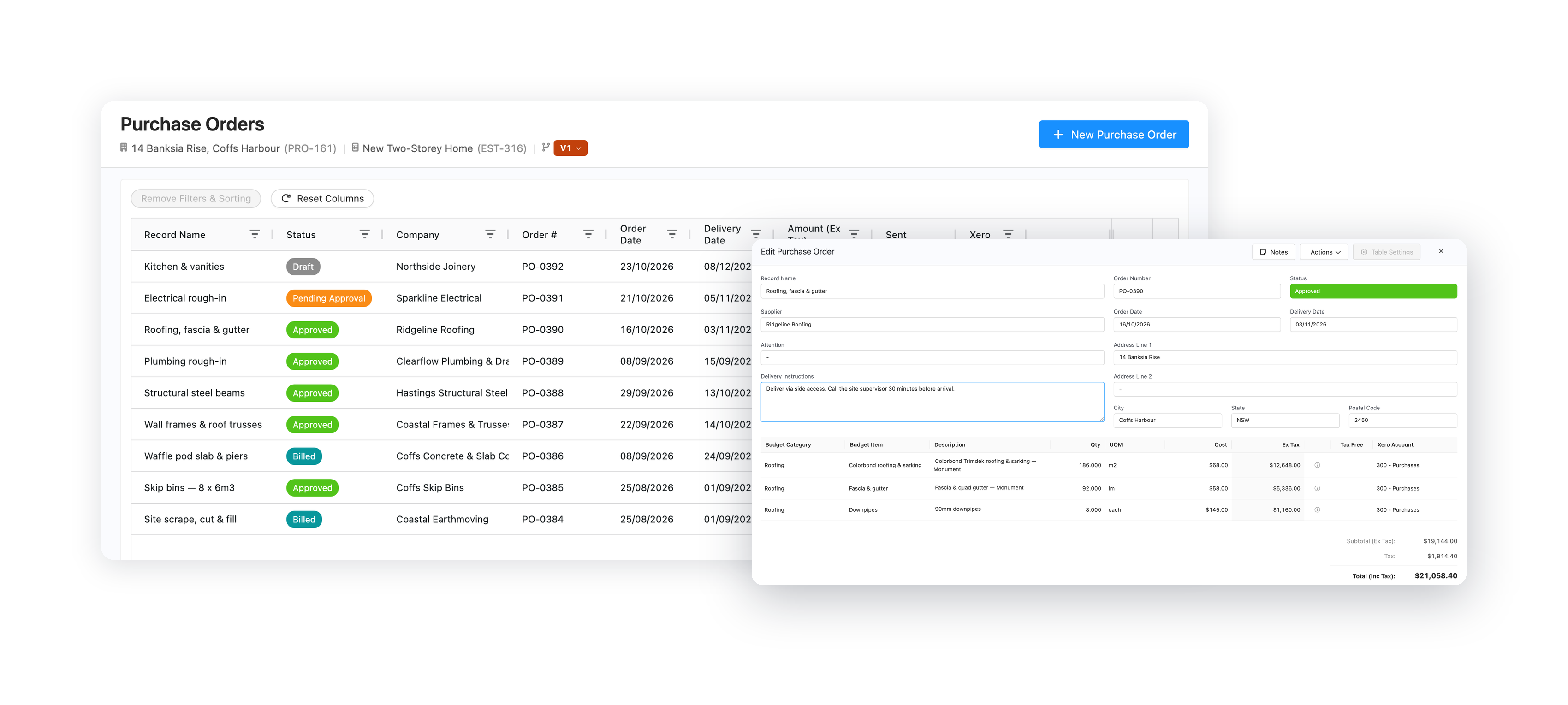 Core Estimator purchase order