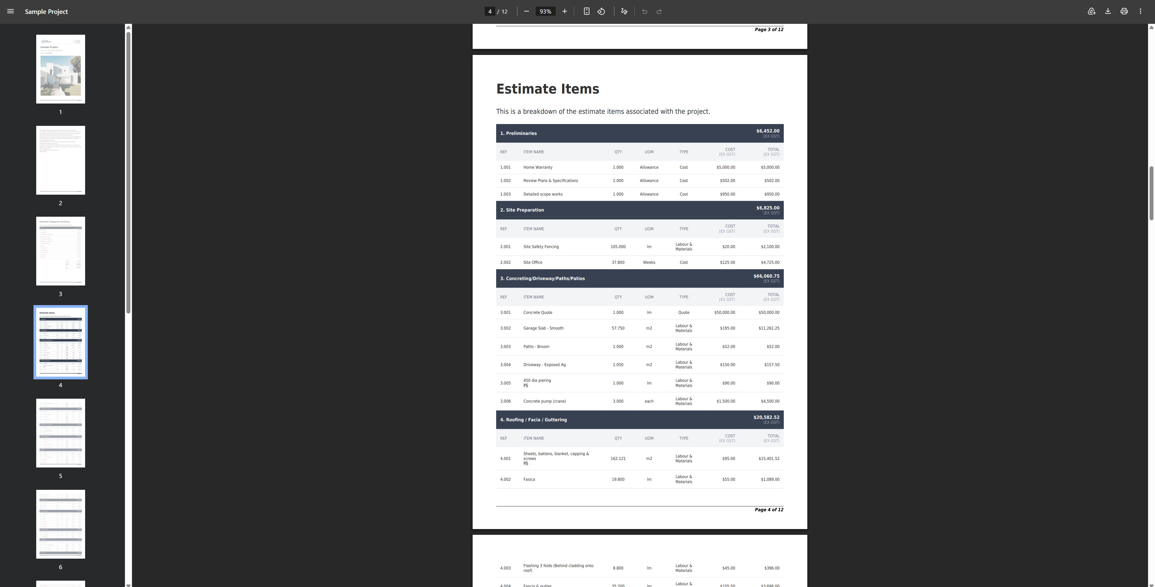 Core Estimator branded PDF proposal output