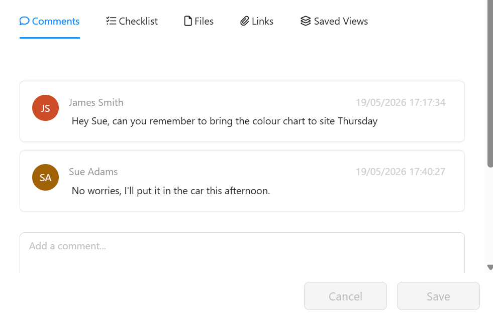 Core Estimator task comments with mentions and real-time updates